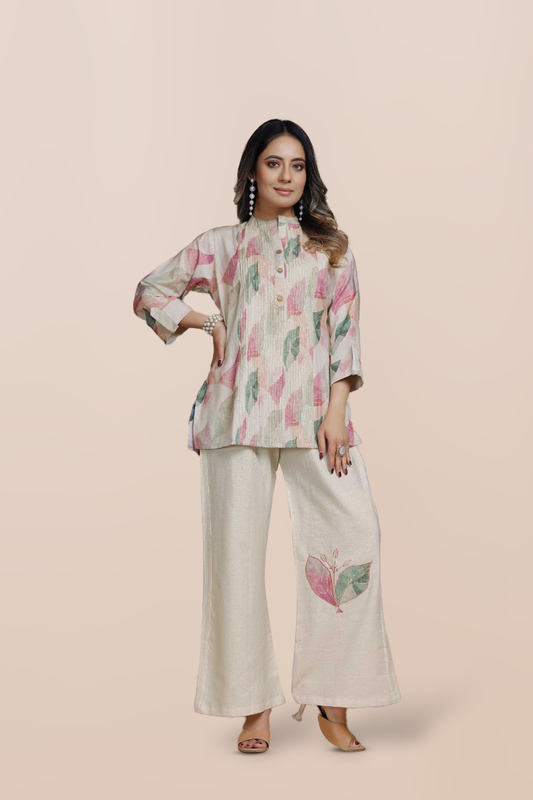 Pastel Leaf Elegance Co-ord Set