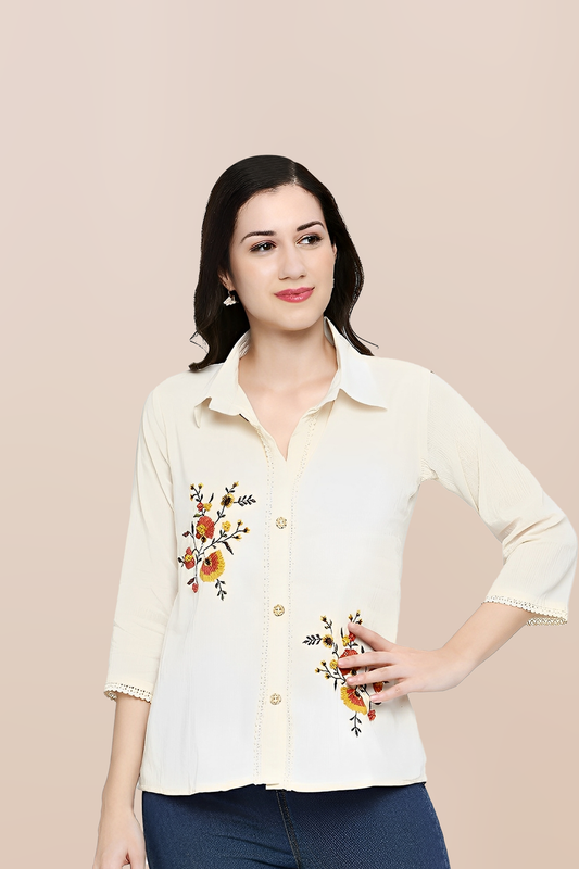 Sunlit Bloom Pointed Collar Shirt