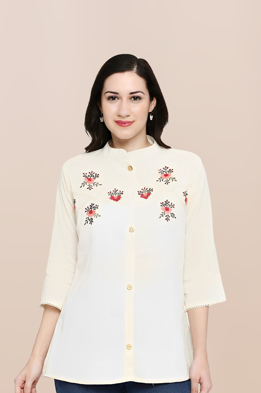 Petal Poise Mandarin Tunic Top