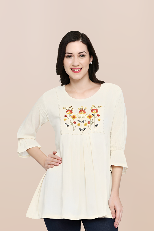 Meadow Bloom Pleated Tunic Top