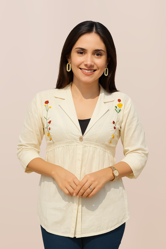 Sunpetal Charm Embroidered Tunic Top