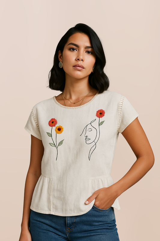 Floral Muse Embroidered Peplum Top