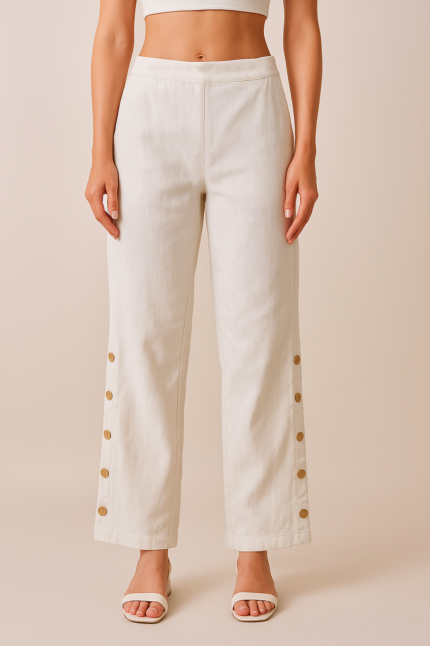 Side-Slit Buttoned Cotton Pants