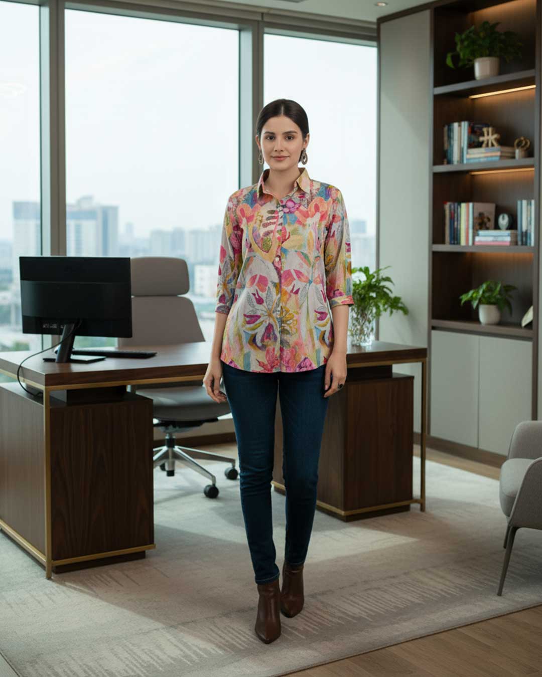 Floral print Pointed Collar Shirt