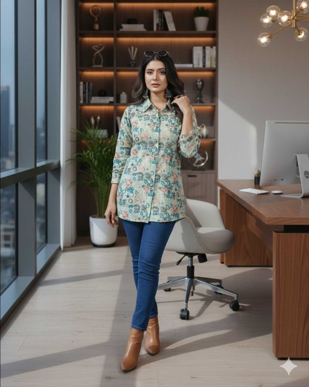 Breezy floral print Pointed Collar Top