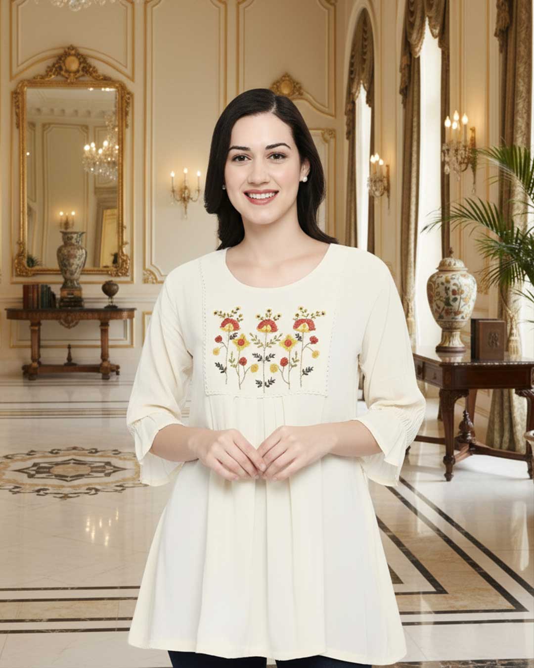 Meadow Bloom Pleated Tunic Top