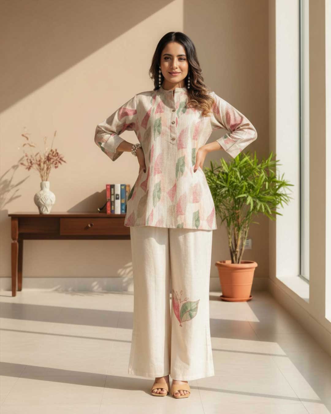 Pastel Leaf Elegance Co-ord Set