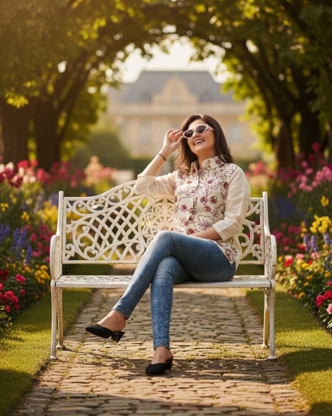 Crimson Bloom Pointed Collar Top