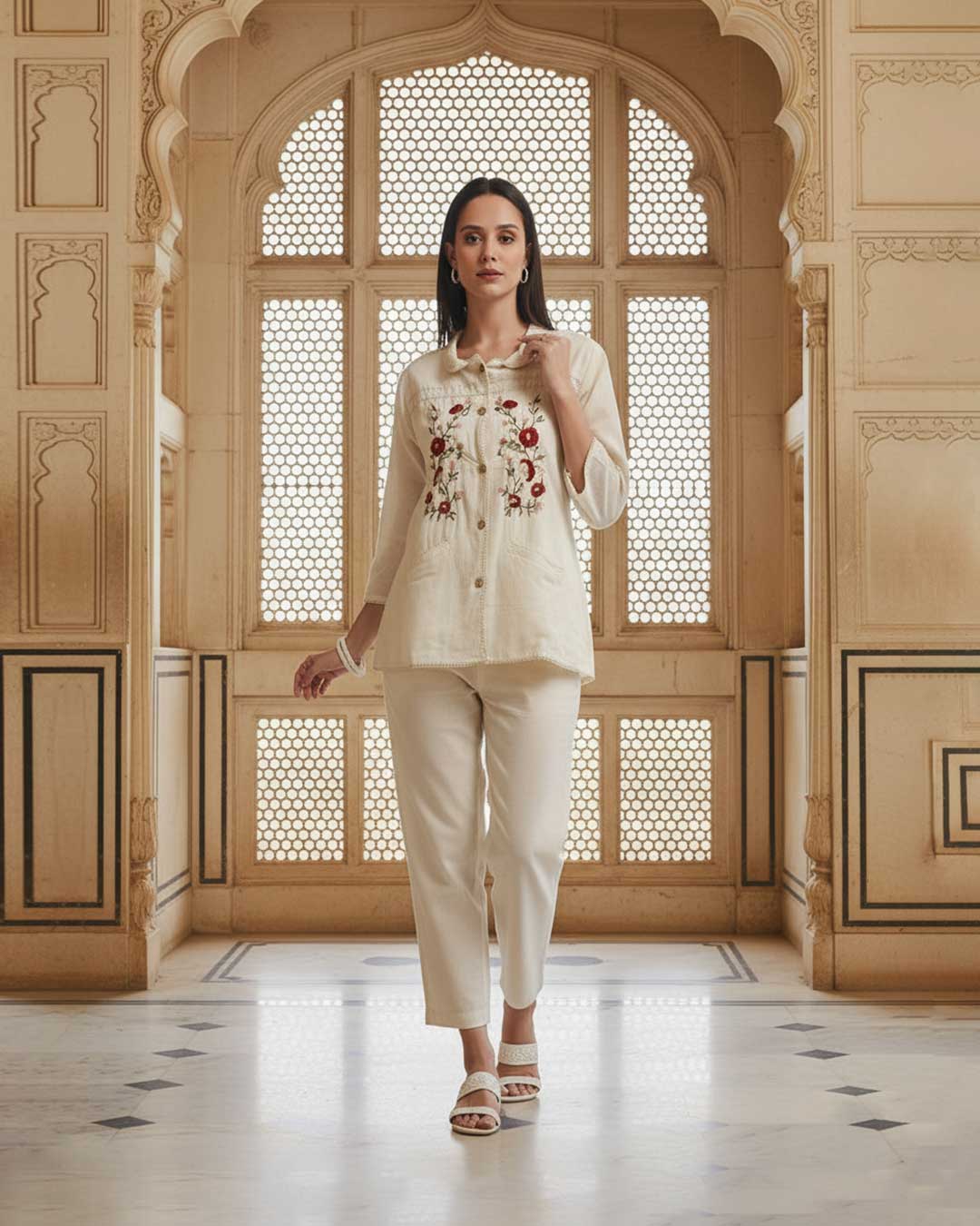 Slate Motion Embroidered Top & Bottom