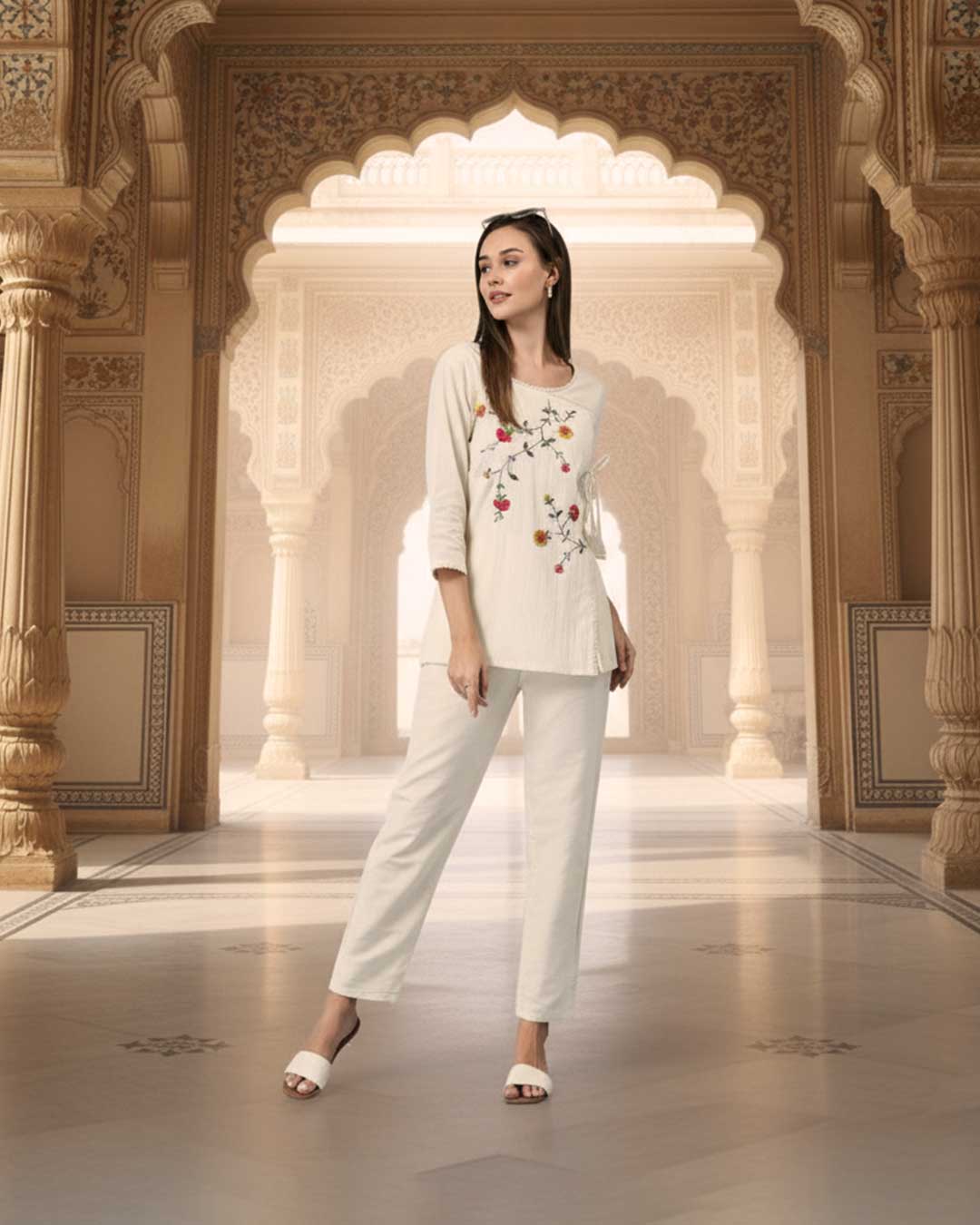 Floral Dusk Embroidered Top & Bottom
