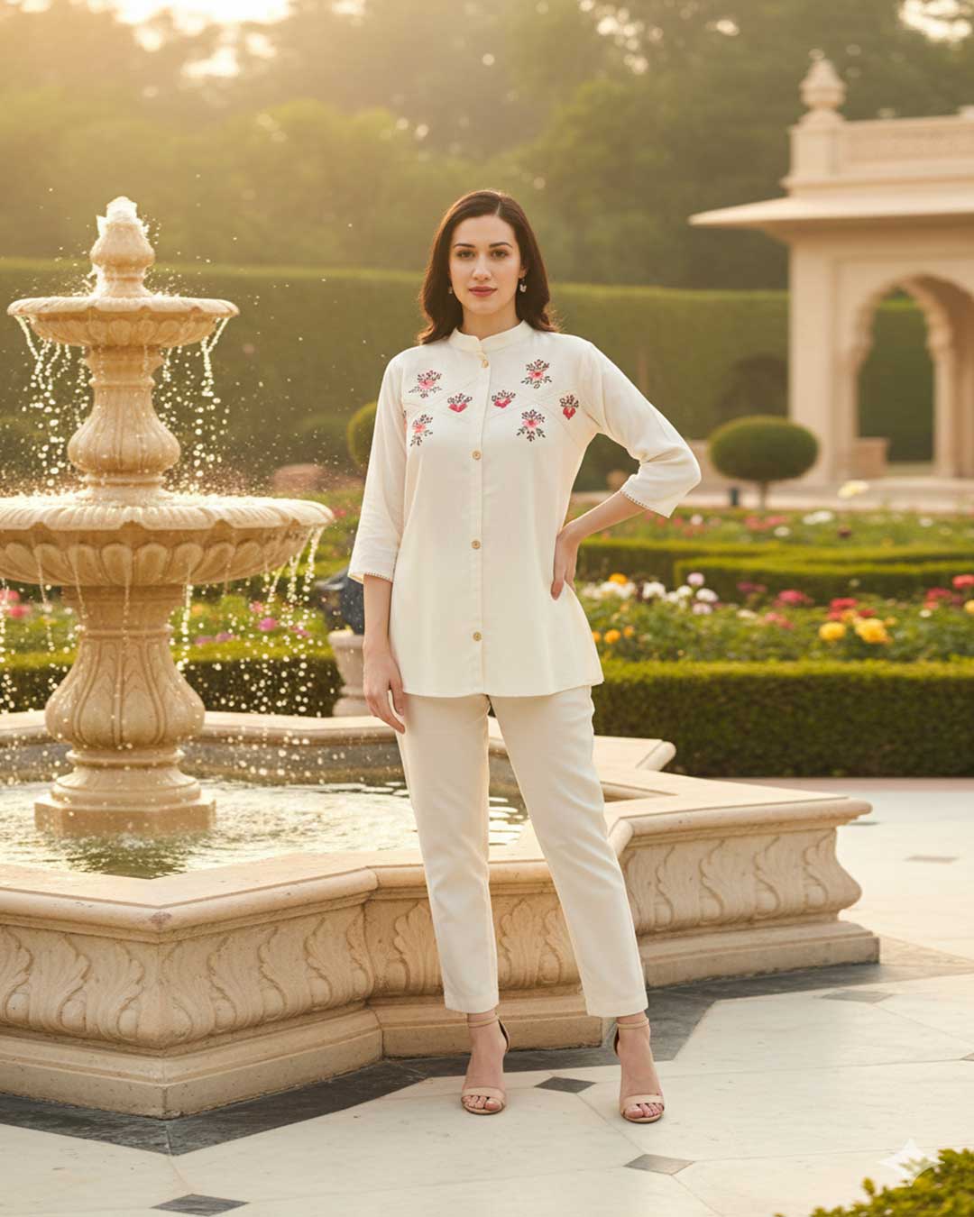 Petal Poise Mandarin Tunic Top