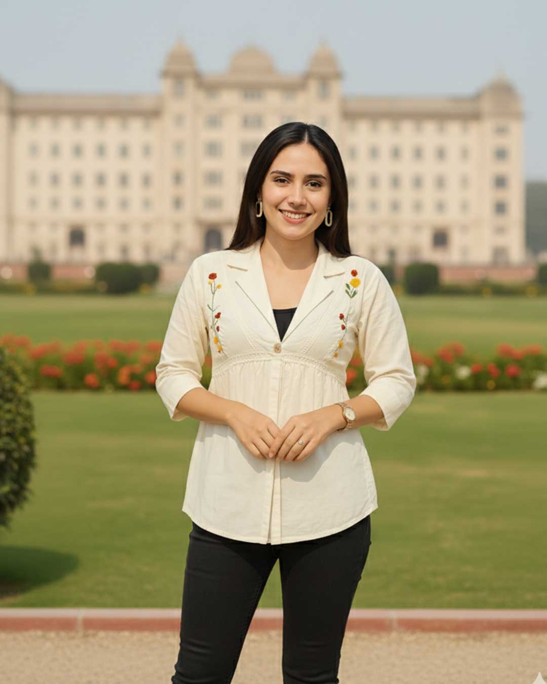 Sunpetal Charm Embroidered Tunic Top