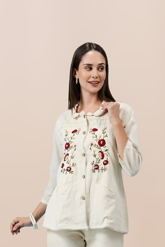 Slate Motion Embroidered Top