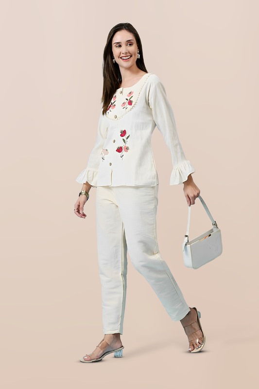 Ivory Edit Embroidered Top & Bottom