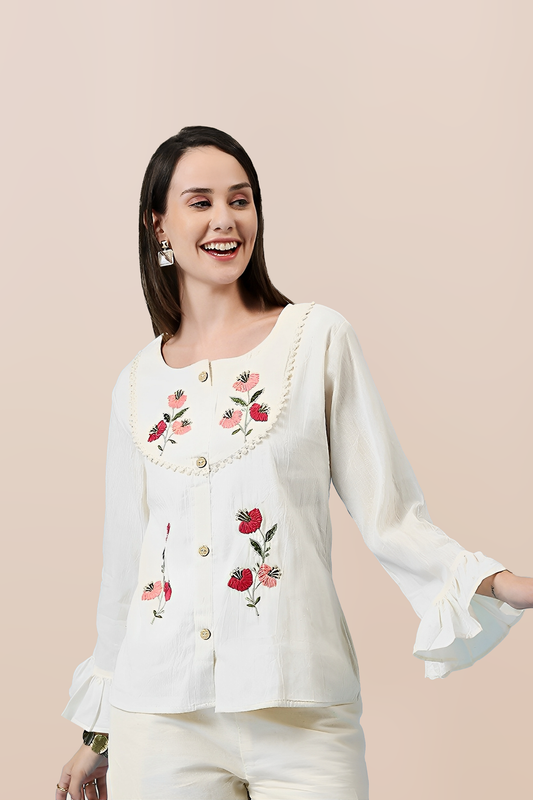 Ivory Edit Embroidered Top