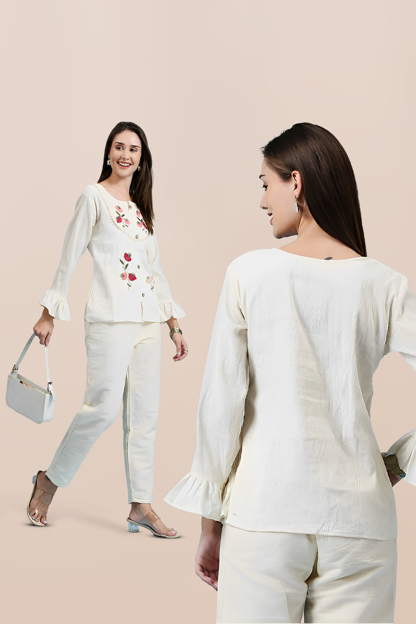 Ivory Edit Embroidered Top & Bottom