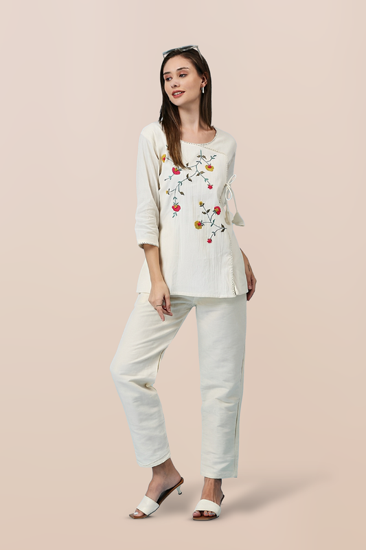 Floral Dusk Embroidered Top & Bottom