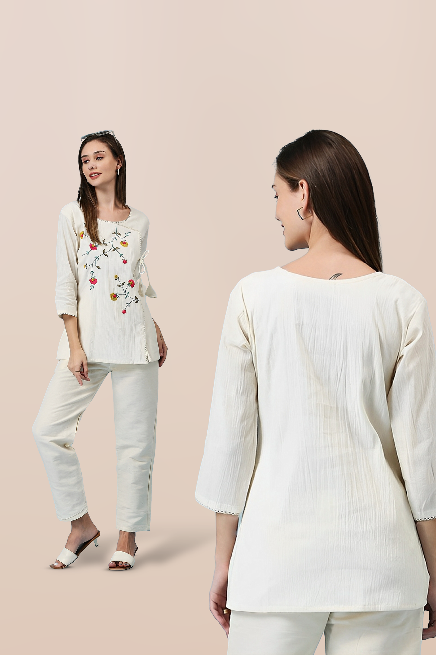 Floral Dusk Embroidered Top & Bottom