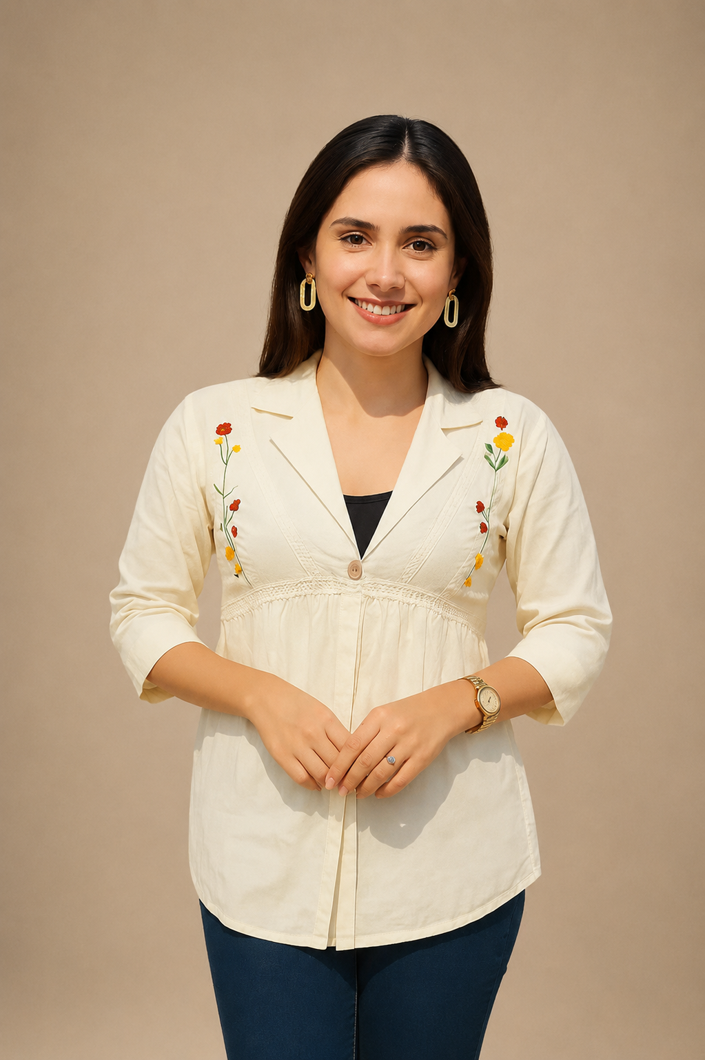 Sunpetal Charm Embroidered Tunic Top
