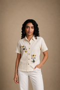 Sunflower Stitch Pointed Collar Top