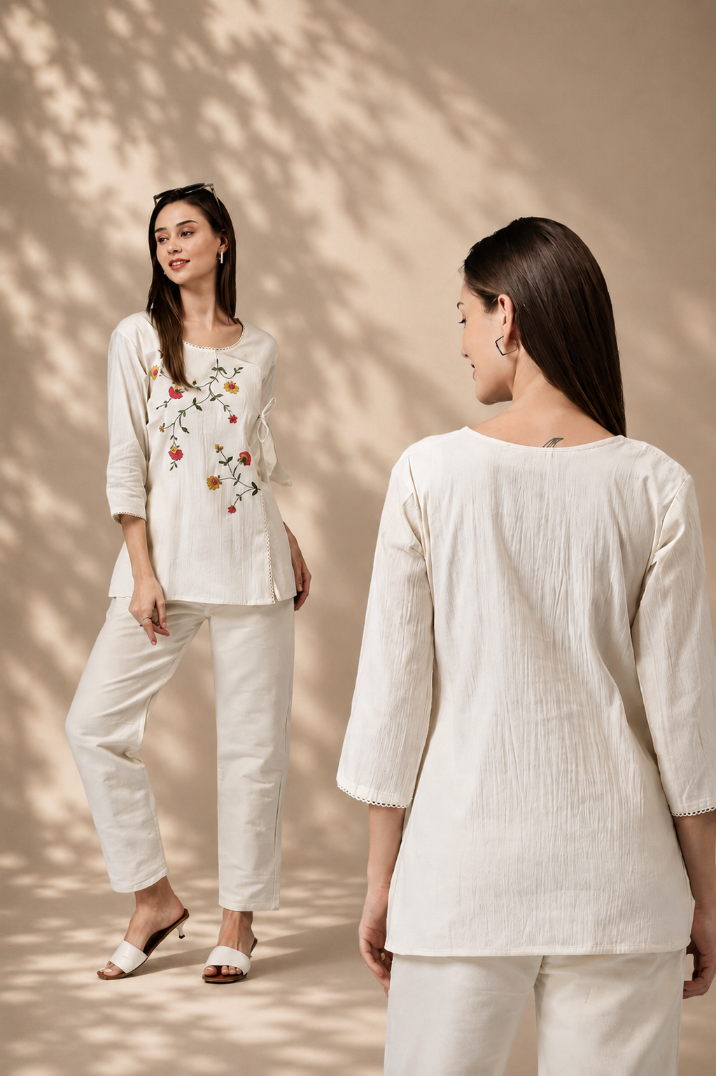 Floral Dusk Embroidered Top & Bottom
