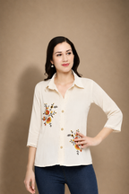 Sunlit Bloom Pointed Collar Shirt