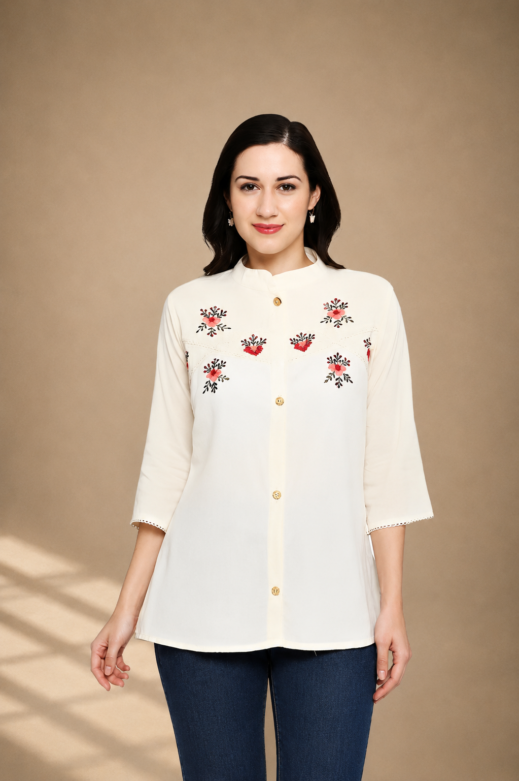 Petal Poise Mandarin Tunic Top