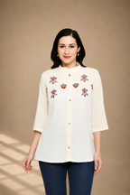 Petal Poise Mandarin Tunic Top