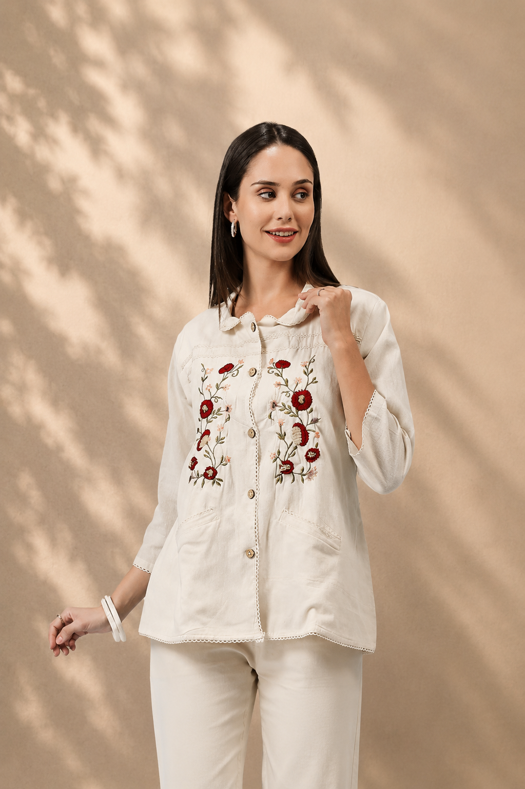 Slate Motion Embroidered Top