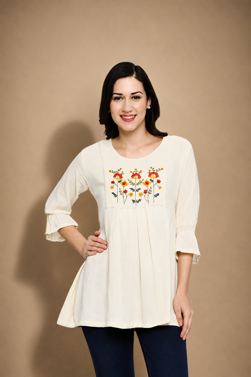 Meadow Bloom Pleated Tunic Top