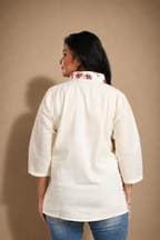 Crimson Bloom Pointed Collar Top