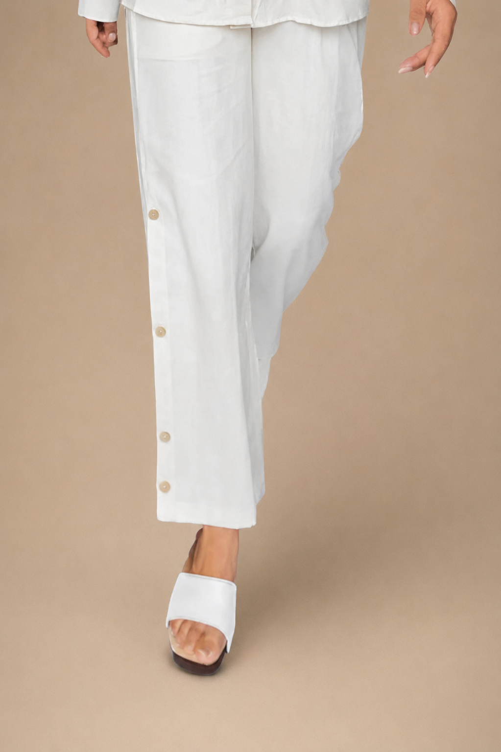 Side-Slit Buttoned Cotton Pants