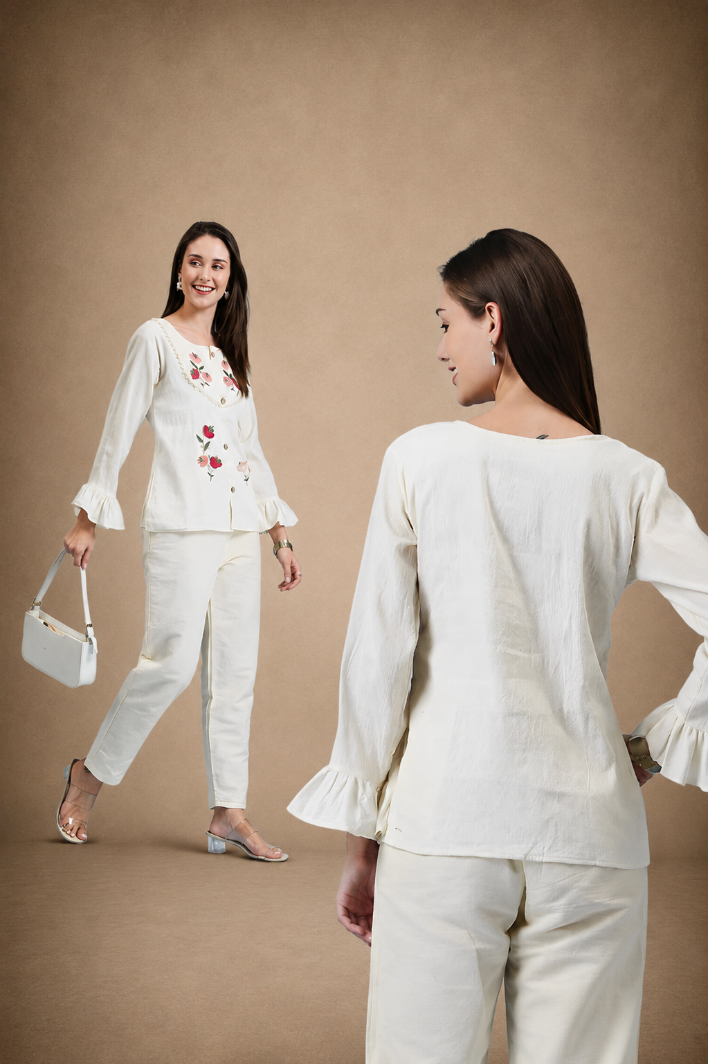 Ivory Edit Embroidered Top & Bottom