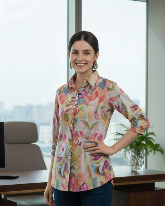 Floral print Pointed Collar Shirt