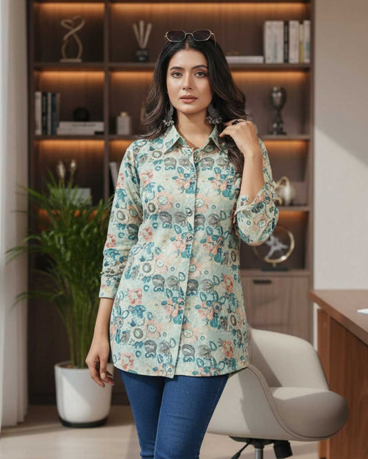 Breezy floral print Pointed Collar Top