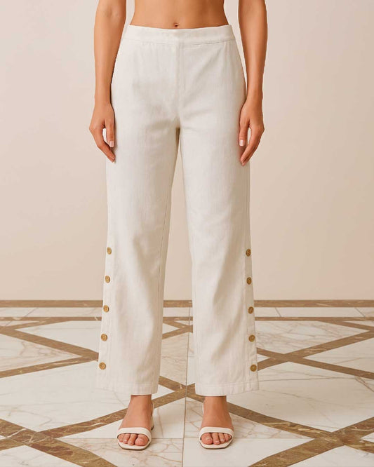 Side-Slit Buttoned Cotton Pants