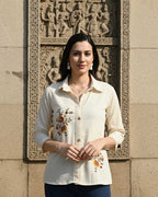 Sunlit Bloom Pointed Collar Shirt