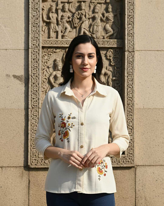 Sunlit Bloom Pointed Collar Shirt
