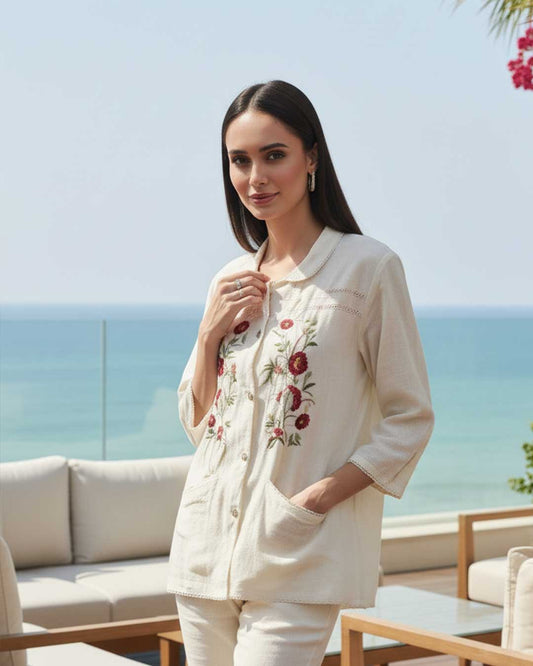 Slate Motion Embroidered Top