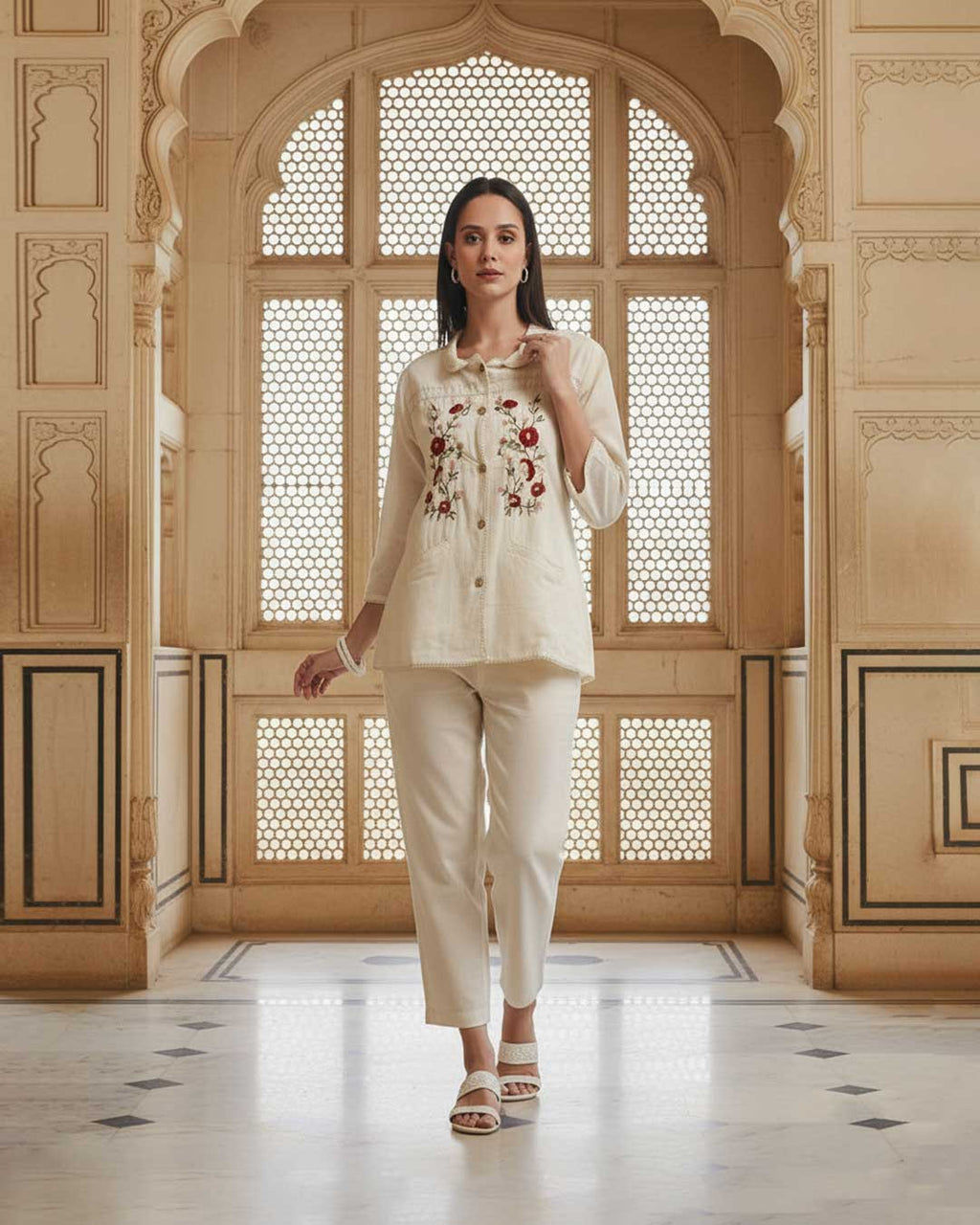 Slate Motion Embroidered Top & Bottom