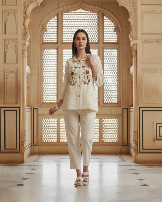Slate Motion Embroidered Top & Bottom