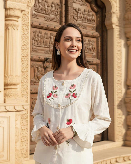 Ivory Edit Embroidered Top