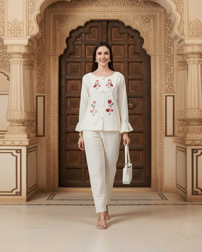 Ivory Edit Embroidered Top & Bottom