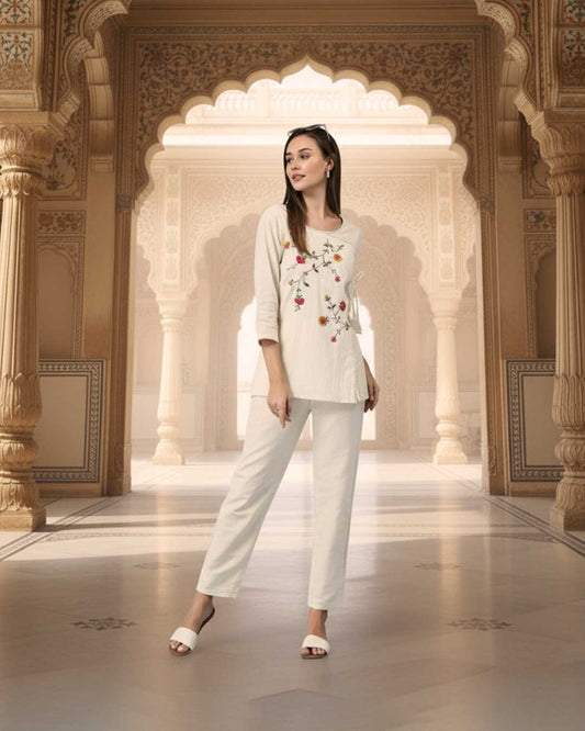 Floral Dusk Embroidered Top & Bottom