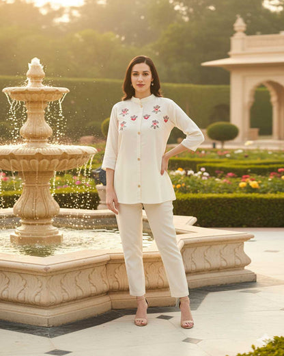 Petal Poise Mandarin Tunic Top