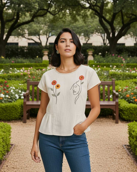 Floral Muse Embroidered Peplum Top